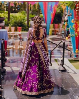 Purple Printed Silk Semi Stitched Lehenga 2