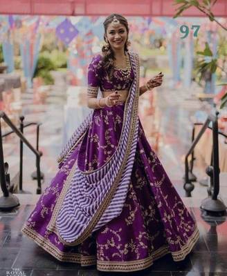 Purple Printed Silk Semi Stitched Lehenga 3