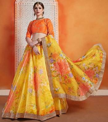 Yellow Printed Organza Semi Stitched Lehenga 2