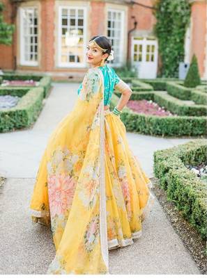 Yellow Printed Organza Semi Stitched Lehenga 2