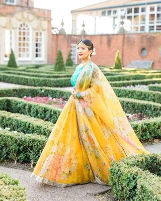 Yellow Printed Organza Semi Stitched Lehenga 3