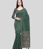 Green Embroidered Silk Blend Saree With Blouse