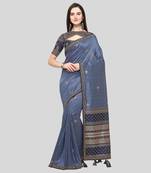 Grey Embroidered Silk Blend Saree With Blouse