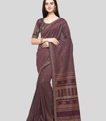 Wine Embroidered Silk Blend Saree With Blouse