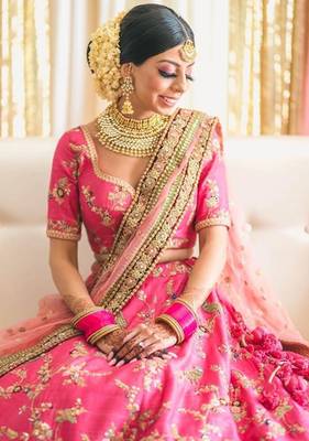 Pink Thread Embroidery Silk Semi Stitched Lehenga 2