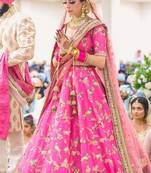 Pink Thread Embroidery Silk Semi Stitched Lehenga