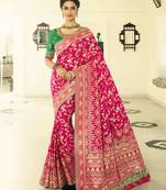 Dark Pink Embroidered Banarasi Silk Saree With Blouse