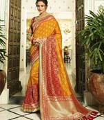Orange Embroidered Banarasi Silk Saree With Blouse