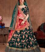 Green Thread Embroidery Silk Semi Stitched Lehenga
