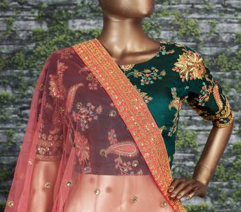 Green Thread Embroidery Silk Semi Stitched Lehenga 2