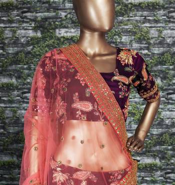 Purple Thread Embroidery Silk Semi Stitched Lehenga 2