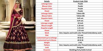 Purple Thread Embroidery Silk Semi Stitched Lehenga 4