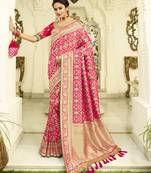 Pink Embroidered Banarasi Silk Saree With Blouse