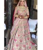 Pink Thread Embroidery Silk Semi Stitched Lehenga