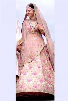 Pink Thread Embroidery Silk Semi Stitched Lehenga 2