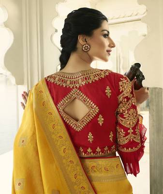 Mustard Embroidered Banarasi Silk Saree With Blouse 2