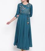 Blue embroidered cotton silk cotton-kurtis