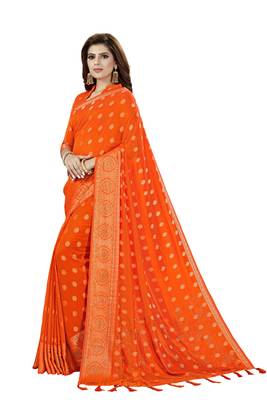 Orange Embroidered Silk Saree With Blouse 1