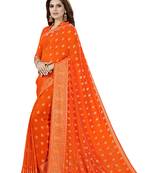 Orange Embroidered Silk Saree With Blouse
