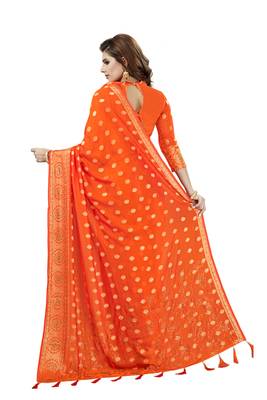 Orange Embroidered Silk Saree With Blouse 2