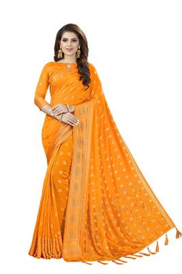 Mustard Embroidered Silk Saree With Blouse 1