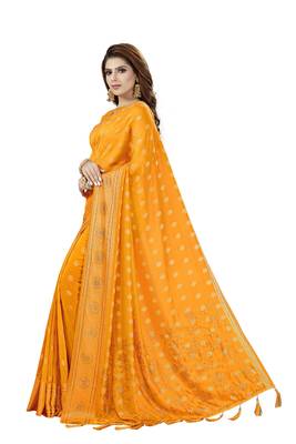 Mustard Embroidered Silk Saree With Blouse 2