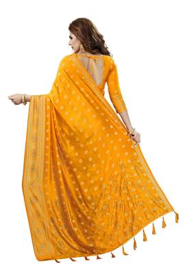 Mustard Embroidered Silk Saree With Blouse 3