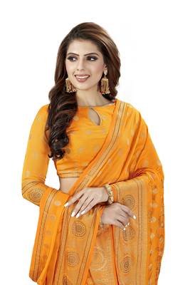 Mustard Embroidered Silk Saree With Blouse 4