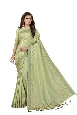 Green Embroidered Silk Saree With Blouse 1