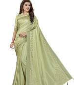 Green Embroidered Silk Saree With Blouse
