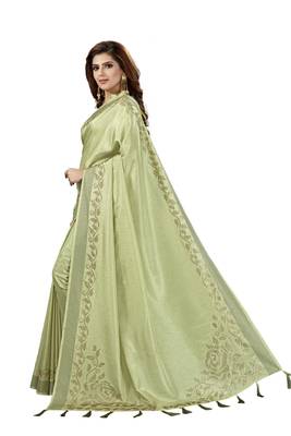 Green Embroidered Silk Saree With Blouse 2