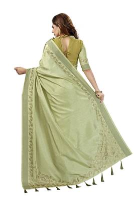 Green Embroidered Silk Saree With Blouse 3