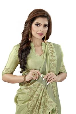 Green Embroidered Silk Saree With Blouse 4