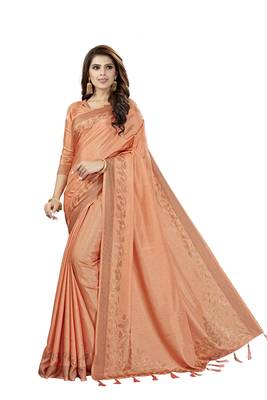 Peach Embroidered Silk Saree With Blouse 1