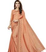 Peach Embroidered Silk Saree With Blouse