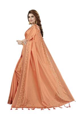 Peach Embroidered Silk Saree With Blouse 2