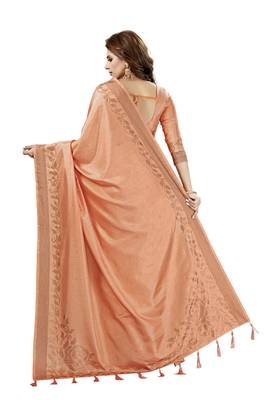 Peach Embroidered Silk Saree With Blouse 3