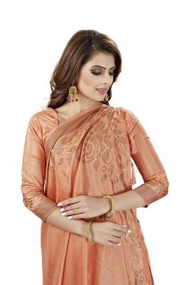 Peach Embroidered Silk Saree With Blouse 4