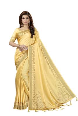 Yellow Embroidered Silk Saree With Blouse 1