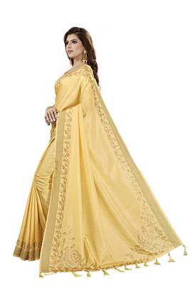 Yellow Embroidered Silk Saree With Blouse 2