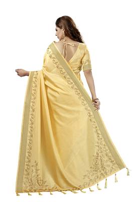 Yellow Embroidered Silk Saree With Blouse 3