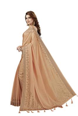 Peach Embroidered Silk Saree With Blouse 2