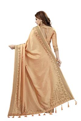 Peach Embroidered Silk Saree With Blouse 3
