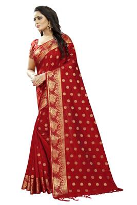 Red embroidered banarasi saree with blouse 2