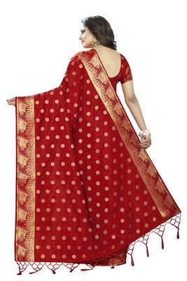 Red embroidered banarasi saree with blouse 3