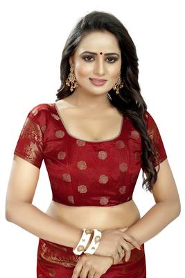 Red embroidered banarasi saree with blouse 4