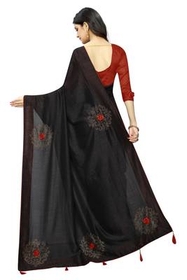 Black Embroidered Silk Saree With Blouse 3