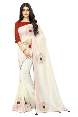 Off White Embroidered Silk Saree With Blouse 1