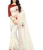 Off White Embroidered Silk Saree With Blouse