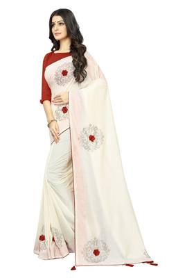 Off White Embroidered Silk Saree With Blouse 2
